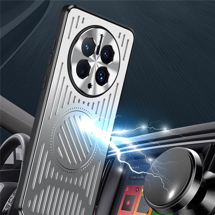 Phone Case for Huawei Mate 50 Pro 4G , Hollow Heat Dissipation TPU+Aluminum Alloy Back Cover - Blue