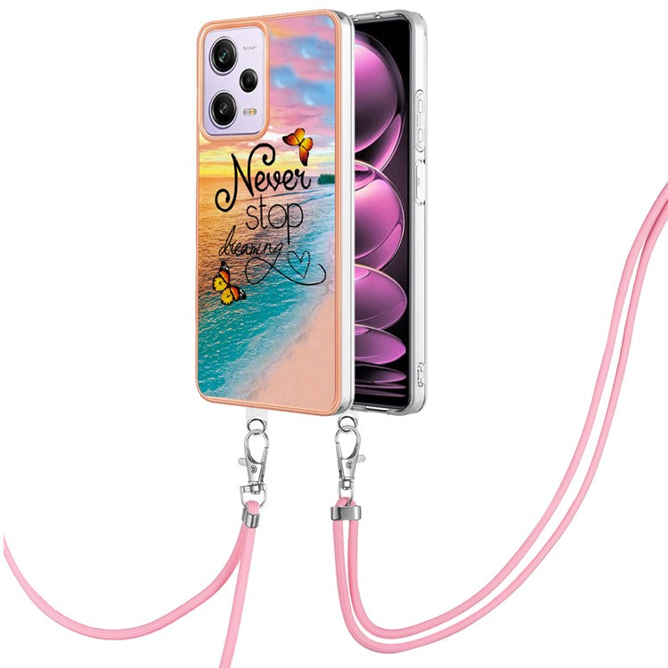 For Xiaomi Redmi Note 12 Pro 5G / Note 12 Pro Speed 5G / Poco X5 Pro 5G Case with Lanyard IMD Marble Pattern TPU Back Cover - Never Stop Dreaming