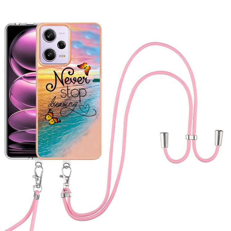 For Xiaomi Redmi Note 12 Pro 5G / Note 12 Pro Speed 5G / Poco X5 Pro 5G Case with Lanyard IMD Marble Pattern TPU Back Cover - Never Stop Dreaming