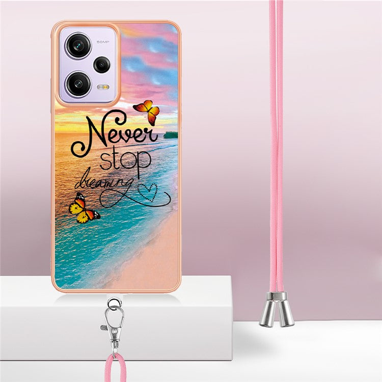 For Xiaomi Redmi Note 12 Pro 5G / Note 12 Pro Speed 5G / Poco X5 Pro 5G Case with Lanyard IMD Marble Pattern TPU Back Cover - Never Stop Dreaming