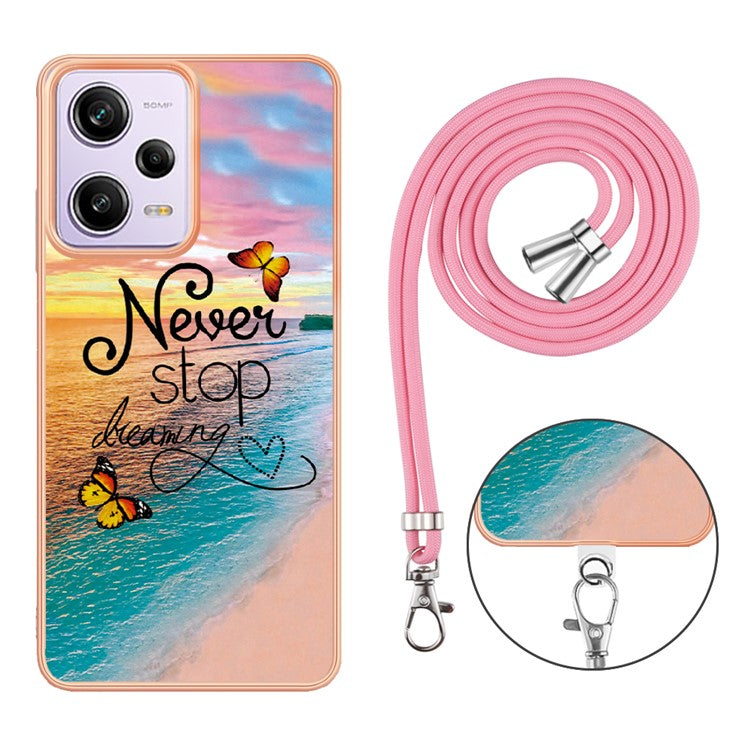 For Xiaomi Redmi Note 12 Pro 5G / Note 12 Pro Speed 5G / Poco X5 Pro 5G Case with Lanyard IMD Marble Pattern TPU Back Cover - Never Stop Dreaming