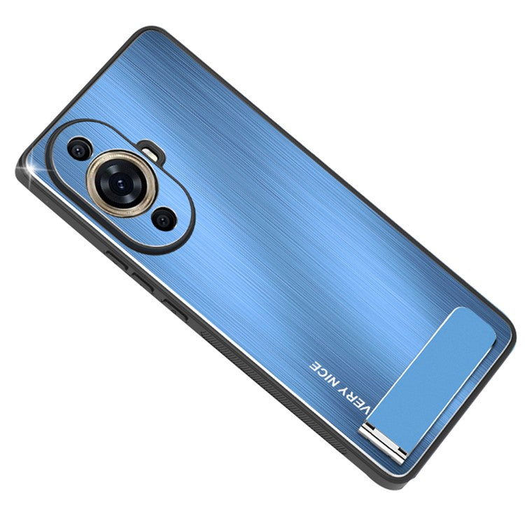 For Huawei nova 11 / nova 12s 4G / nova 12 Lite 4G Kickstand Phone Case Brushed Aluminium Alloy Back TPU Frame Cover - Blue