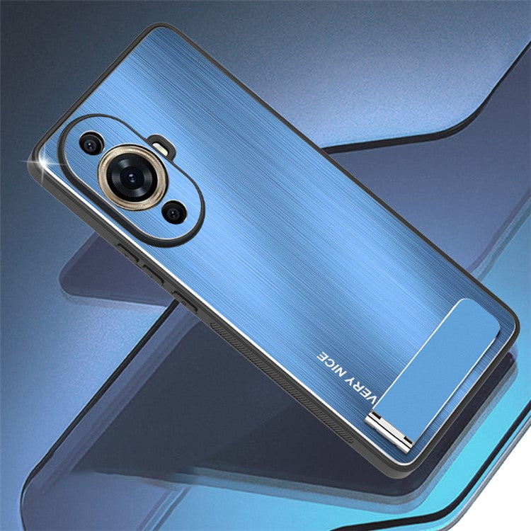 For Huawei nova 11 / nova 12s 4G / nova 12 Lite 4G Kickstand Phone Case Brushed Aluminium Alloy Back TPU Frame Cover - Blue