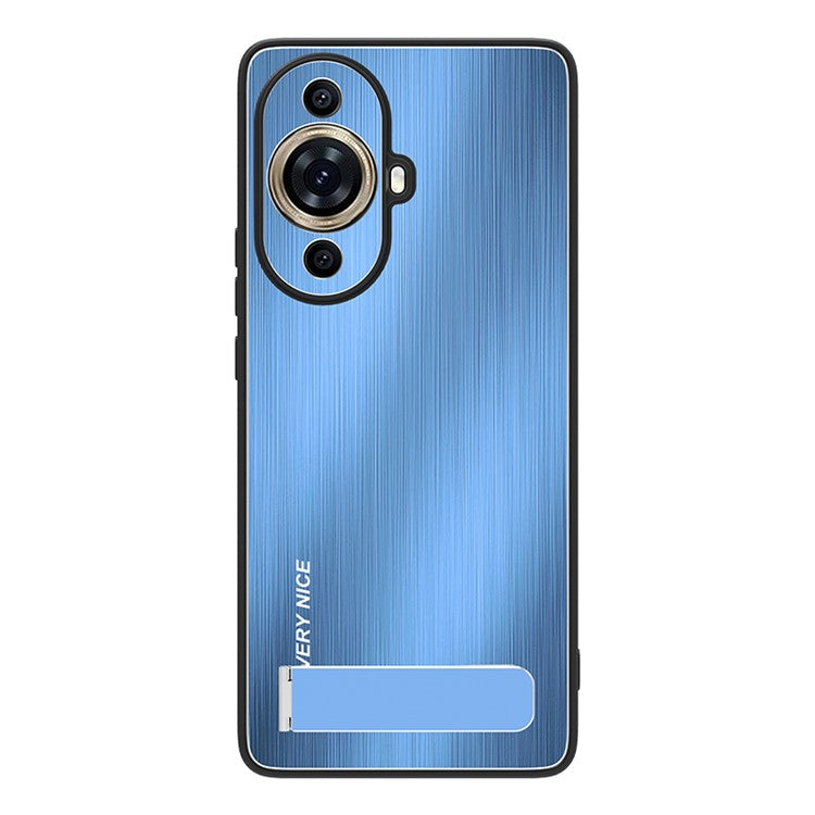 For Huawei nova 11 / nova 12s 4G / nova 12 Lite 4G Kickstand Phone Case Brushed Aluminium Alloy Back TPU Frame Cover - Blue