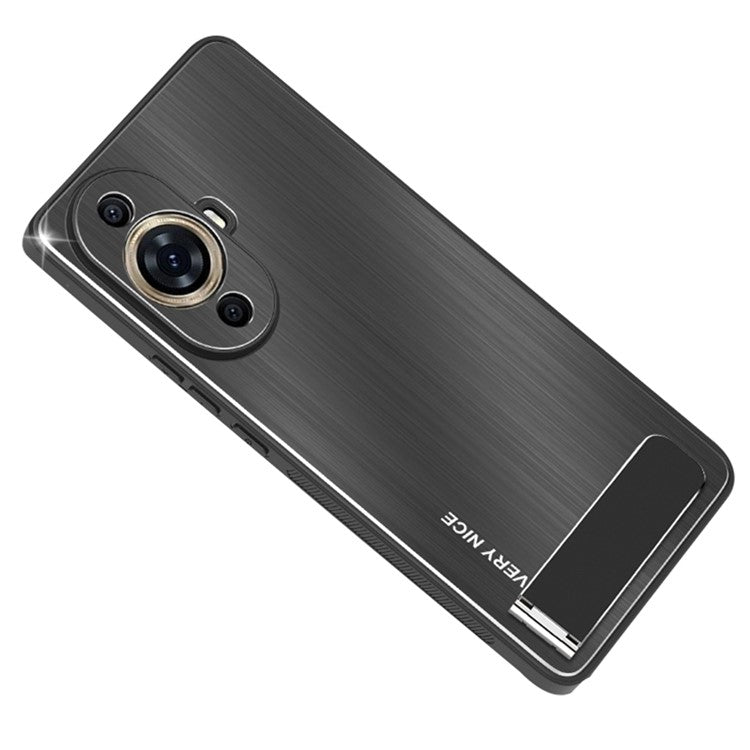 For Huawei nova 11 Pro / 11 Ultra Aluminium Alloy+TPU Cover Brushed Phone Case with Kickstand - Black