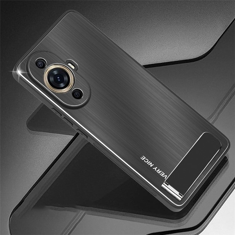 For Huawei nova 11 Pro / 11 Ultra Aluminium Alloy+TPU Cover Brushed Phone Case with Kickstand - Black