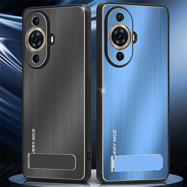 For Huawei nova 11 Pro / 11 Ultra Aluminium Alloy+TPU Cover Brushed Phone Case with Kickstand - Black