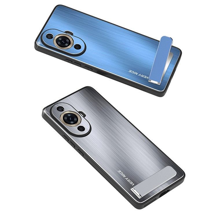 For Huawei nova 11 Pro / 11 Ultra Aluminium Alloy+TPU Cover Brushed Phone Case with Kickstand - Black