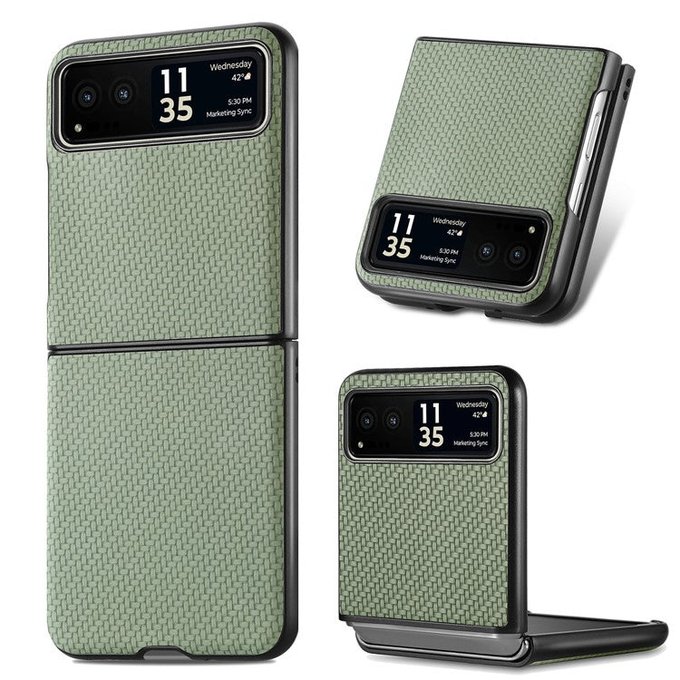 For Motorola Razr 40 5G Phone Case Carbon Fiber Texture PU Leather+PC Phone Cover - Green