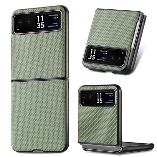 For Motorola Razr 40 5G Phone Case Carbon Fiber Texture PU Leather+PC Phone Cover - Green