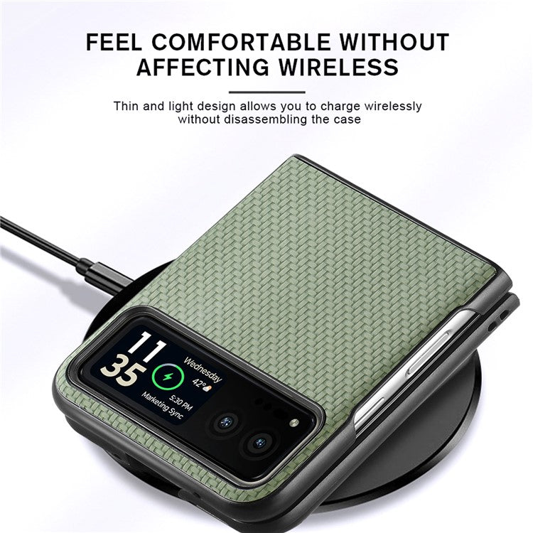 For Motorola Razr 40 5G Phone Case Carbon Fiber Texture PU Leather+PC Phone Cover - Green