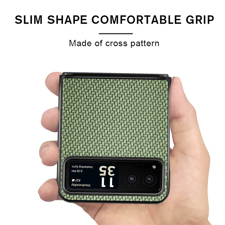 For Motorola Razr 40 5G Phone Case Carbon Fiber Texture PU Leather+PC Phone Cover - Green