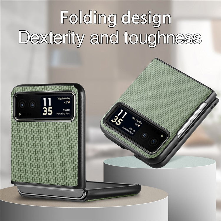 For Motorola Razr 40 5G Phone Case Carbon Fiber Texture PU Leather+PC Phone Cover - Green