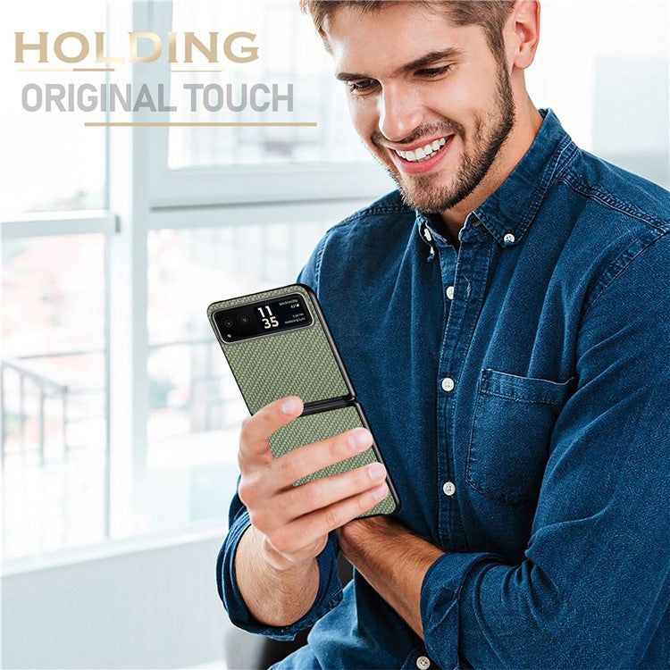 For Motorola Razr 40 5G Phone Case Carbon Fiber Texture PU Leather+PC Phone Cover - Green