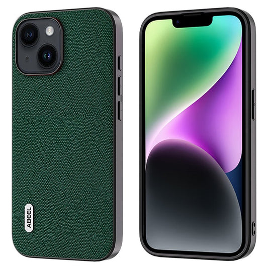 ABEEL For iPhone 14 Plus Cross Texture Phone Back Case Drop Proof Cowhide Leather + TPU + PC Cover - Green