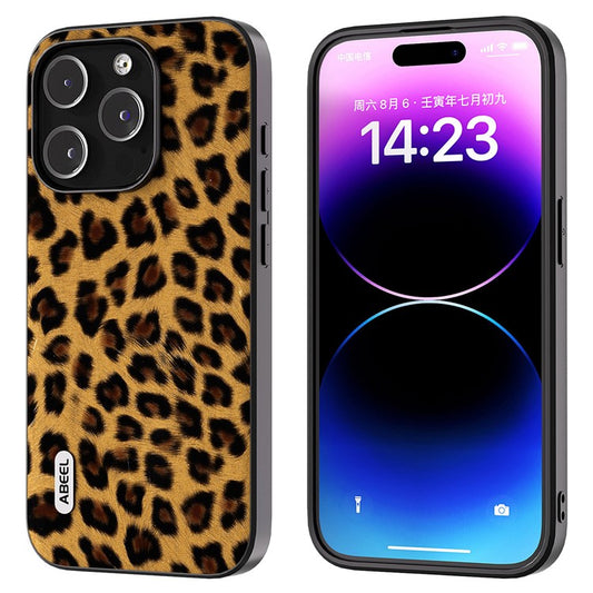 ABEEL For iPhone 14 Pro Shockproof Phone Cover PU Leather Coated TPU + PC Leopard Texture Case - Gold