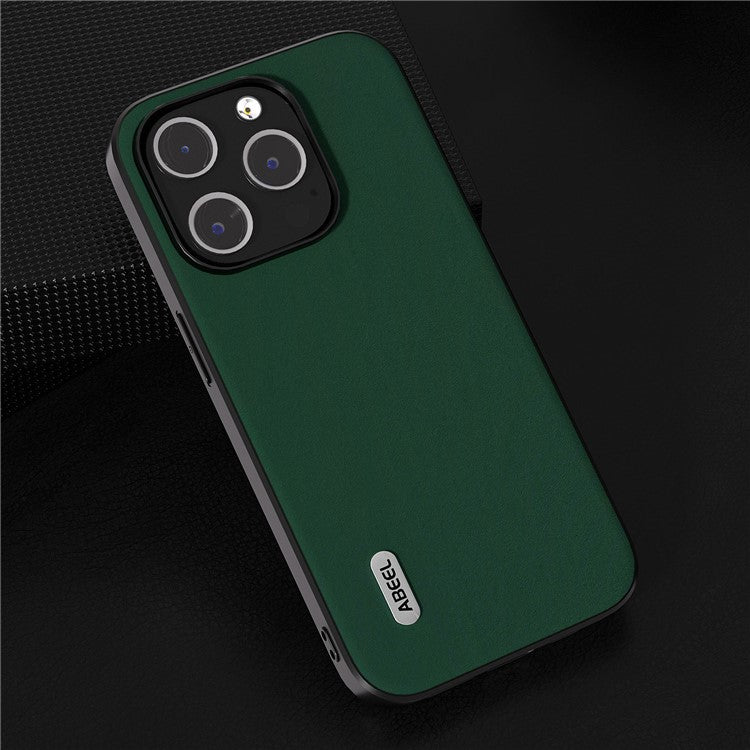 ABEEL For iPhone 14 Pro Smooth Silky Feeling Phone Case Cowhide Leather Coated PC+TPU Back Cover - Green