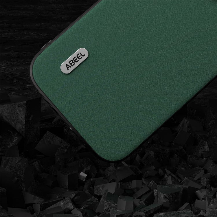 ABEEL For iPhone 14 Pro Smooth Silky Feeling Phone Case Cowhide Leather Coated PC+TPU Back Cover - Green