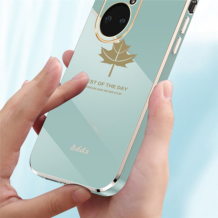 Straight Edge Phone Case for Huawei P50 Pro 4G Electroplated Maple Leaf TPU Cover - Purple