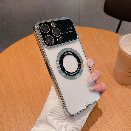 VOERO For iPhone 14 Pro Max Clear Phone Case Cover Compatible with MagSafe TPU + Glass Phone Shell - Silver