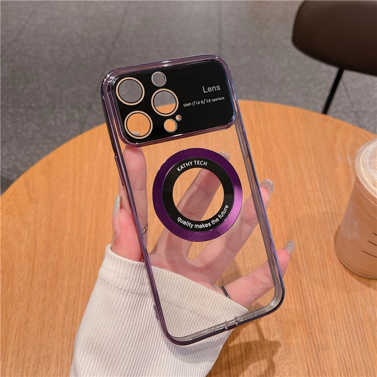 VOERO For iPhone 14 Pro Max Clear Phone Case Cover Compatible with MagSafe TPU + Glass Phone Shell - Silver