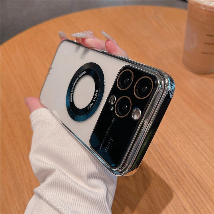 VOERO For iPhone 14 Pro Max Clear Phone Case Cover Compatible with MagSafe TPU + Glass Phone Shell - Silver
