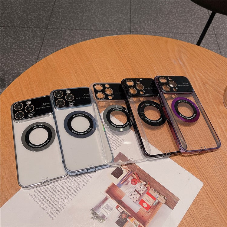 VOERO For iPhone 14 Pro Max Clear Phone Case Cover Compatible with MagSafe TPU + Glass Phone Shell - Silver