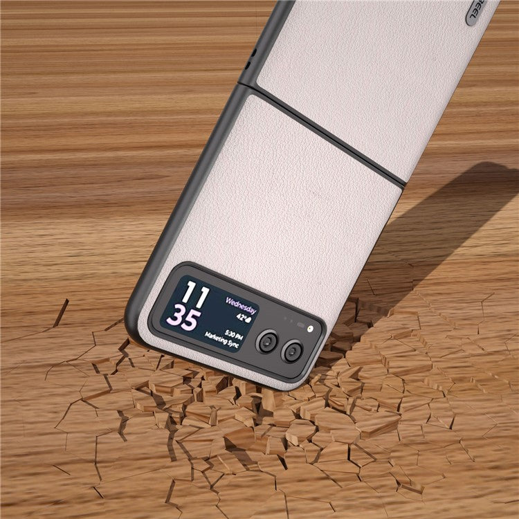 ABEEL For Motorola Razr 40 5G Waves Texture Case Genuine Cow Leather Hard PC Phone Cover - Grey