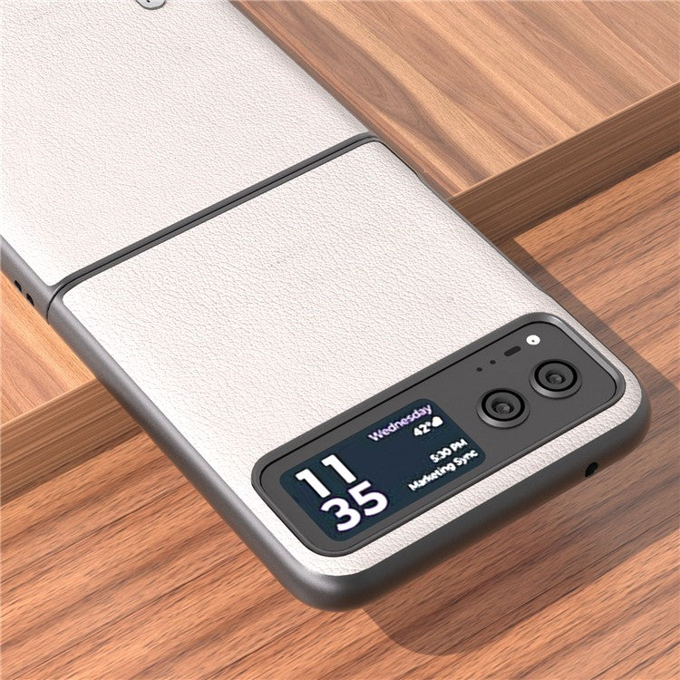 ABEEL For Motorola Razr 40 5G Waves Texture Case Genuine Cow Leather Hard PC Phone Cover - Grey