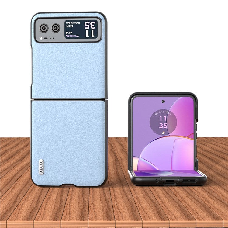 ABEEL For Motorola Razr 40 5G Waves Texture Case Genuine Cow Leather Hard PC Phone Cover - Blue