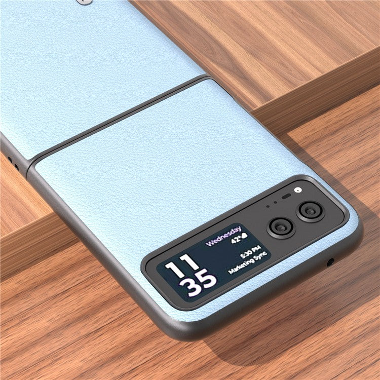 ABEEL For Motorola Razr 40 5G Waves Texture Case Genuine Cow Leather Hard PC Phone Cover - Blue