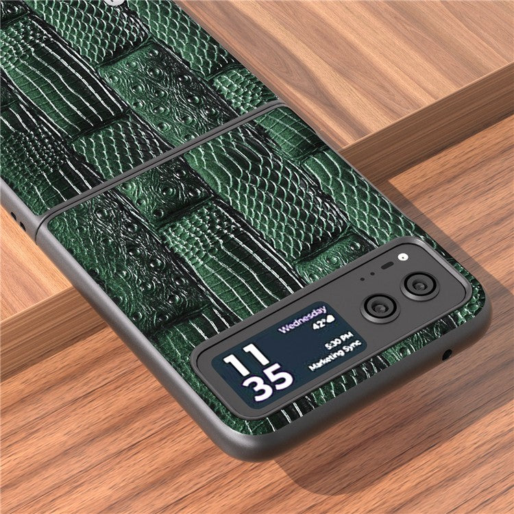 ABEEL For Motorola Razr 40 5G Mahjong Texture Cover Genuine Cow Leather+PC Anti-Shock Phone Case - Green