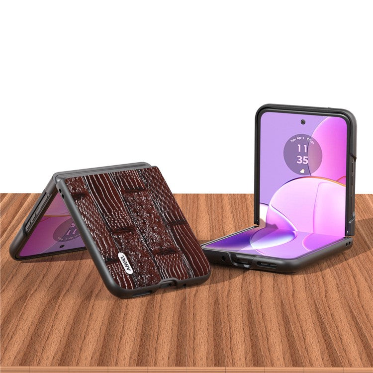 ABEEL For Motorola Razr 40 5G Mahjong Texture Cover Genuine Cow Leather+PC Anti-Shock Phone Case - Brown