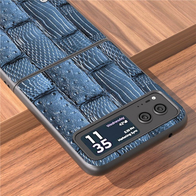 ABEEL For Motorola Razr 40 5G Mahjong Texture Cover Genuine Cow Leather+PC Anti-Shock Phone Case - Blue
