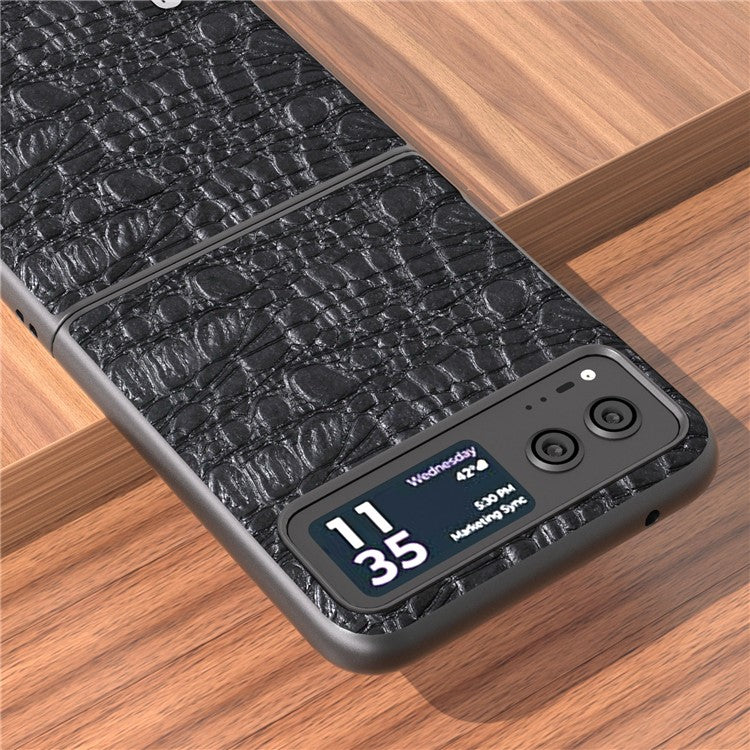 ABEEL For Motorola Razr 40 5G Canopy Texture Phone Case Genuine Cow Leather+PC Protective Cover - Black