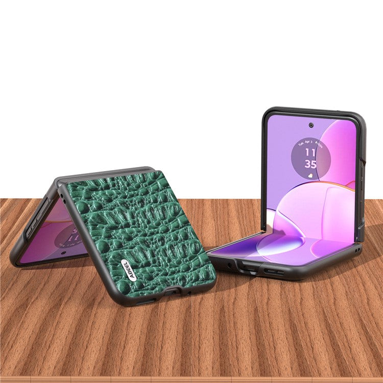 ABEEL For Motorola Razr 40 5G Canopy Texture Phone Case Genuine Cow Leather+PC Protective Cover - Green