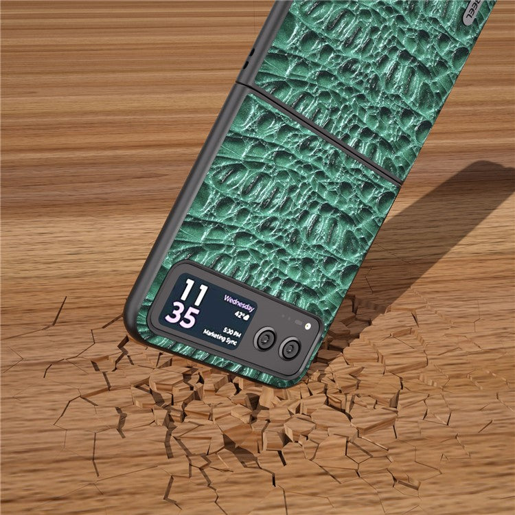 ABEEL For Motorola Razr 40 5G Canopy Texture Phone Case Genuine Cow Leather+PC Protective Cover - Green