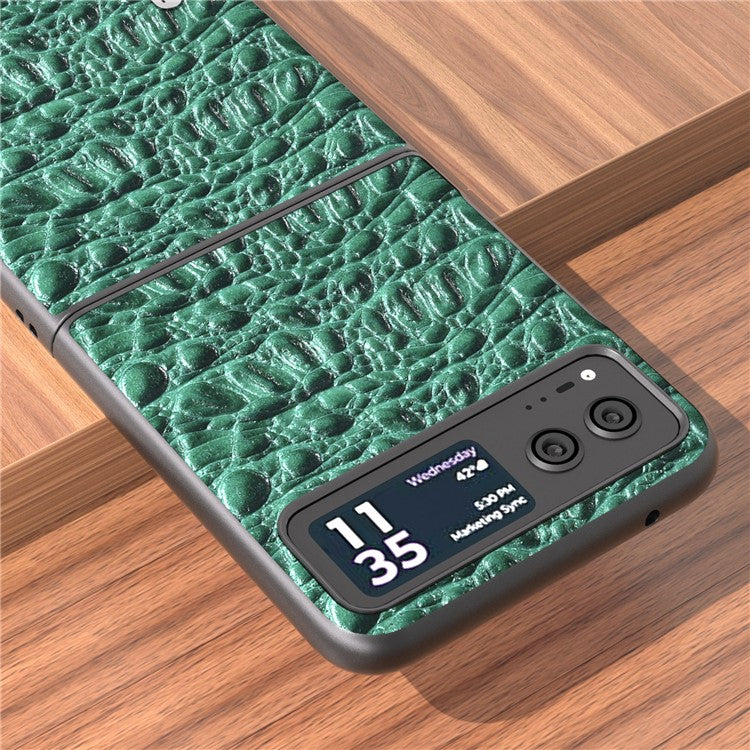 ABEEL For Motorola Razr 40 5G Canopy Texture Phone Case Genuine Cow Leather+PC Protective Cover - Green