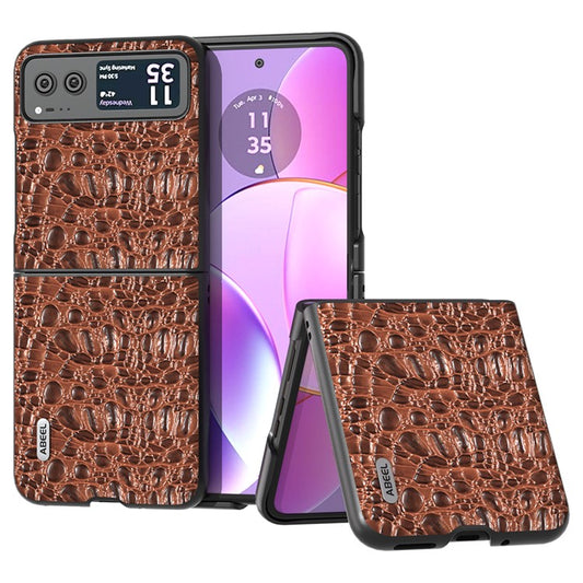 ABEEL For Motorola Razr 40 5G Canopy Texture Phone Case Genuine Cow Leather+PC Protective Cover - Brown