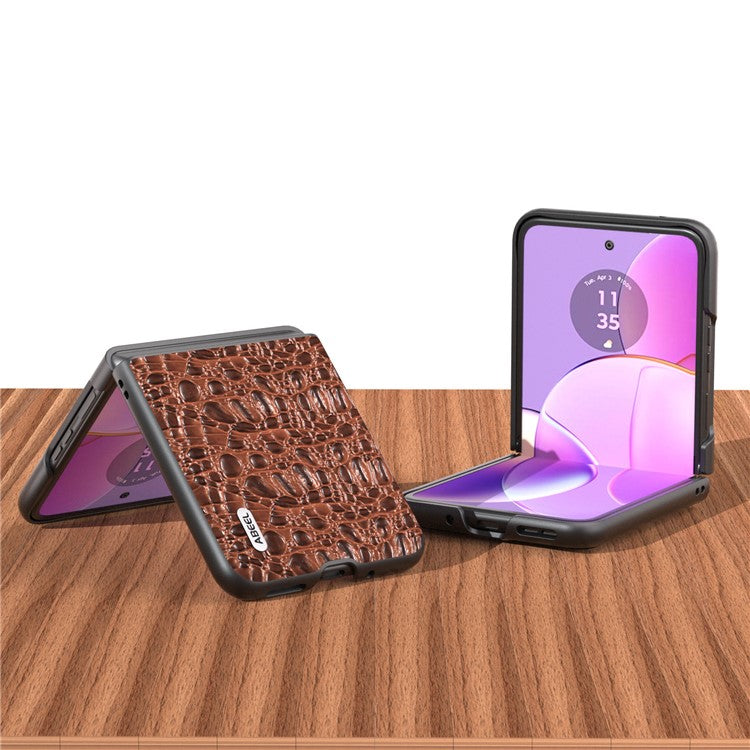 ABEEL For Motorola Razr 40 5G Canopy Texture Phone Case Genuine Cow Leather+PC Protective Cover - Brown