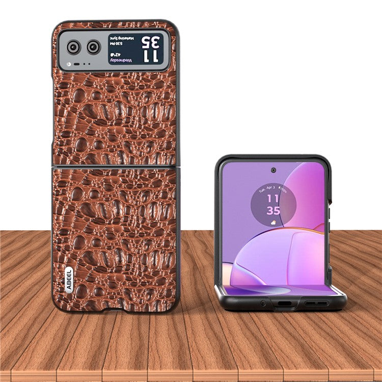 ABEEL For Motorola Razr 40 5G Canopy Texture Phone Case Genuine Cow Leather+PC Protective Cover - Brown