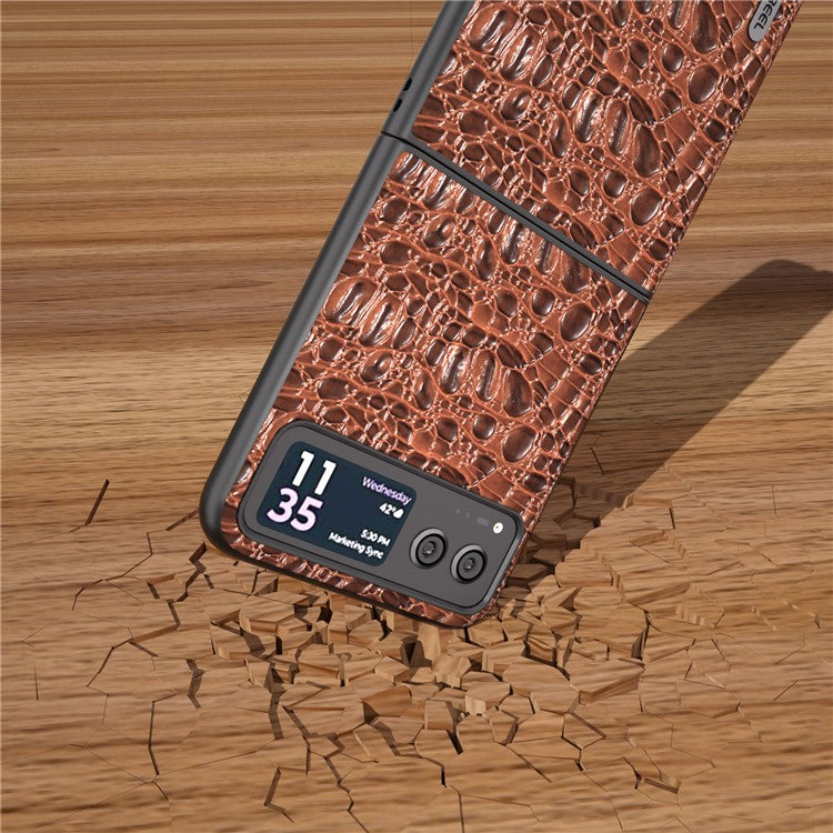 ABEEL For Motorola Razr 40 5G Canopy Texture Phone Case Genuine Cow Leather+PC Protective Cover - Brown