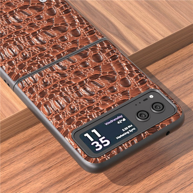 ABEEL For Motorola Razr 40 5G Canopy Texture Phone Case Genuine Cow Leather+PC Protective Cover - Brown