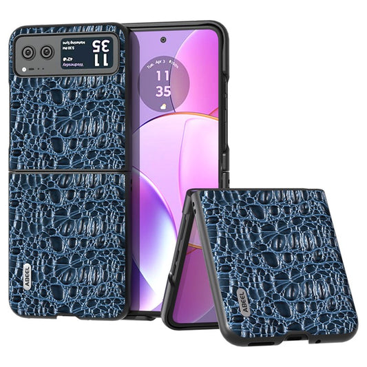 ABEEL For Motorola Razr 40 5G Canopy Texture Phone Case Genuine Cow Leather+PC Protective Cover - Blue