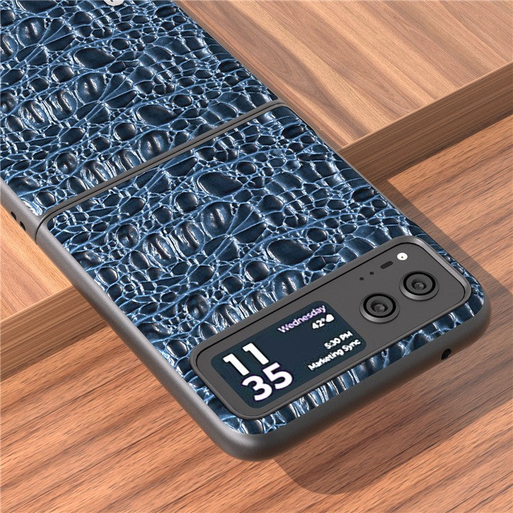 ABEEL For Motorola Razr 40 5G Canopy Texture Phone Case Genuine Cow Leather+PC Protective Cover - Blue