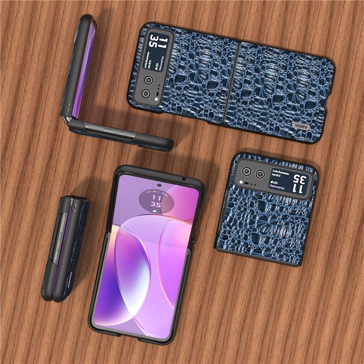 ABEEL For Motorola Razr 40 5G Canopy Texture Phone Case Genuine Cow Leather+PC Protective Cover - Blue