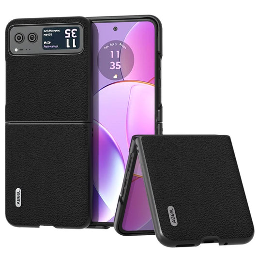 ABEEL For Motorola Razr 40 5G Slim Litchi Texture Phone Case Genuine Cow Leather + PC Protective Cover - Black