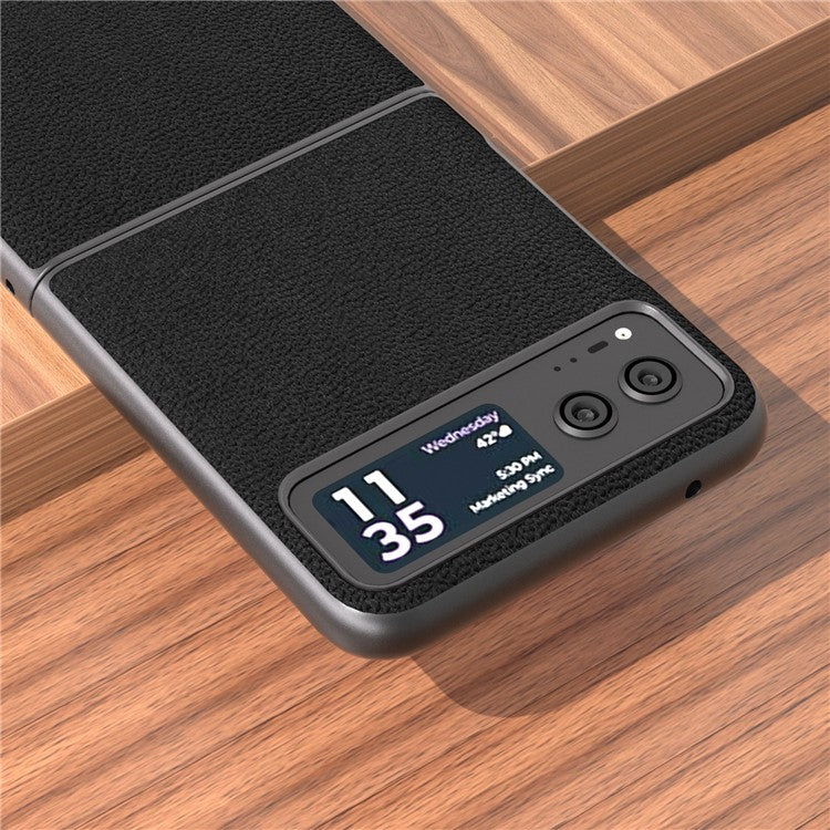 ABEEL For Motorola Razr 40 5G Slim Litchi Texture Phone Case Genuine Cow Leather + PC Protective Cover - Black