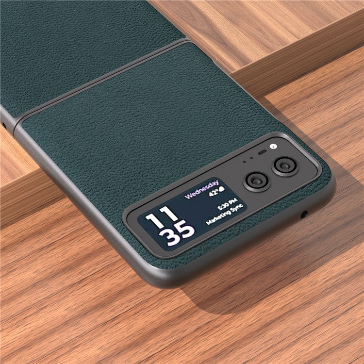 ABEEL For Motorola Razr 40 5G Slim Litchi Texture Phone Case Genuine Cow Leather + PC Protective Cover - Midnight Green