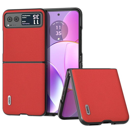 ABEEL For Motorola Razr 40 5G Slim Litchi Texture Phone Case Genuine Cow Leather + PC Protective Cover - Red